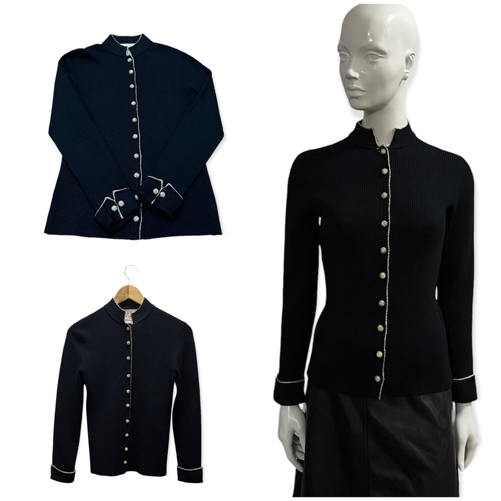Vintage St John Lillie Rubin Black Embellished Cardigan Jacket Sweater